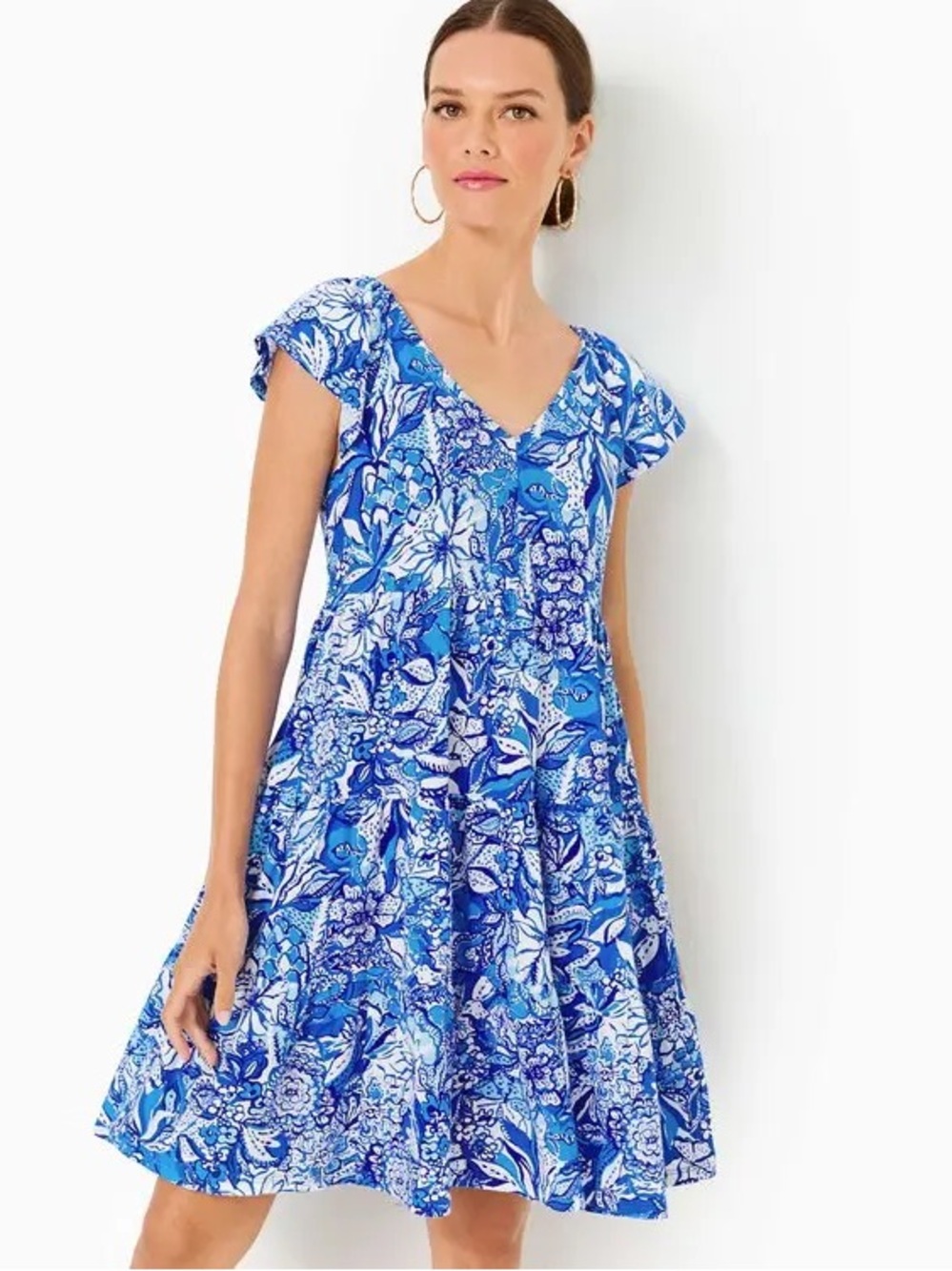 LILLY PULITZER Kawai Dress in Blue and White Floral Print, size small
